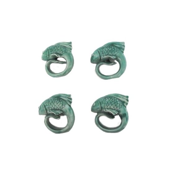 Pottery Barn Teal Ceramic Asian Carp Koi Fish Gold Fish Napkin Holders Set of 4 - Picture 6 of 7